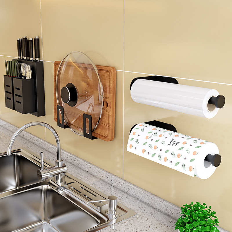 Kitchen with paper towel holder oil absorption roll paper plastic wrap bag storage lazy people wipe arrangement artifact free punch wall hanging type