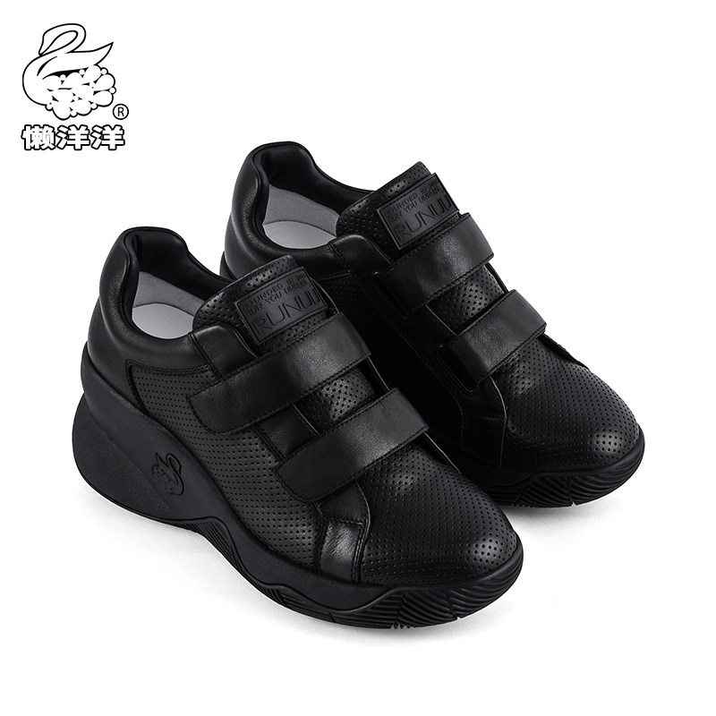 Sloth Ocean Genuine Leather Soft Bottom Comfort Sports Casual Women's Shoes Magic Sticker High Heel Bull Leather All Season Single Shoes 1217C