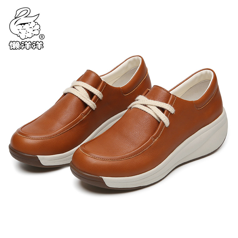 Lazy spring spring and summer classic leather soft bottom wedge women's shoes breathable soft cowhide shock absorption casual comfortable women's shoes