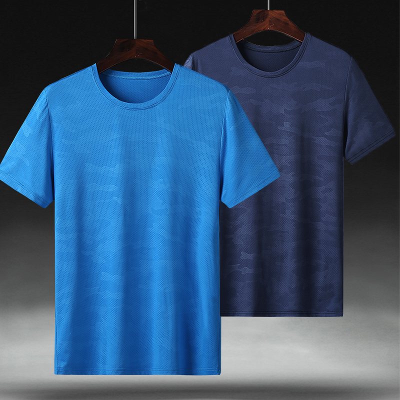 Summer outdoor quick-drying T-shirt men's crew neck stretch ice silk breathable short sleeves fat size loose quick dry half sleeves