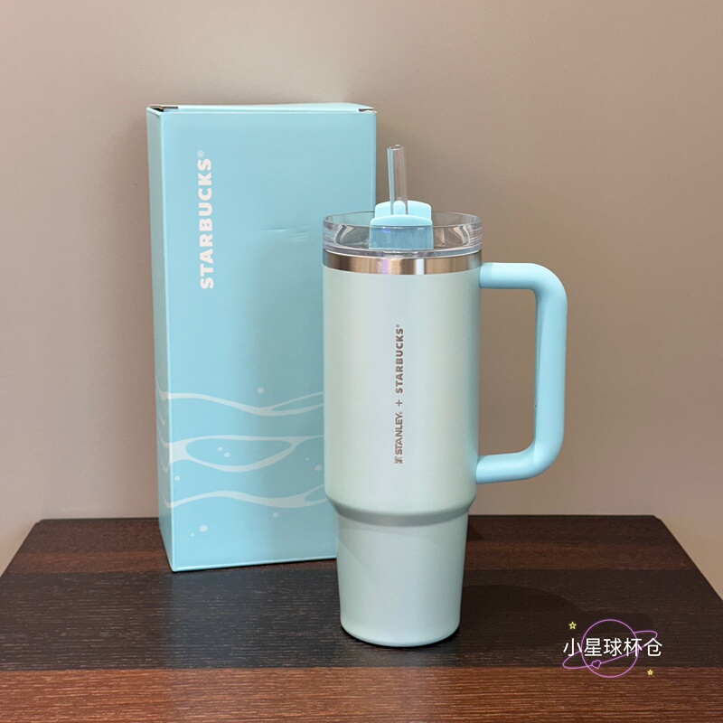 Starbucks Cup New Product Happy Summer Series Stanley Collaboration Model with Handle Car-Mounted Stainless Steel Straw Cup Starbucks Cup New Product Happy Summer Series Stanley Collaboration Model with Handle Car-Mounted Stainless Steel Straw Cup