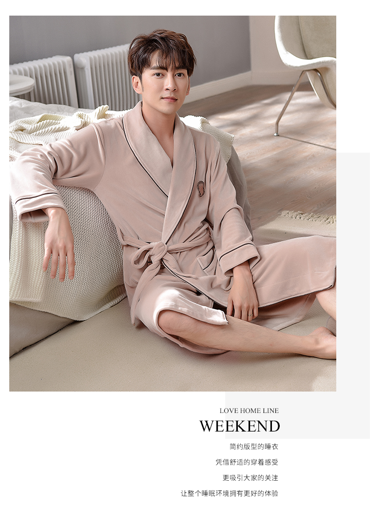 Đảo nhung áo choàng nam dày ấm phần dài áo choàng liền kề mùa đông và mùa đông nam mỏng bộ đồ ngủ nhung san hô shop đồ ngủ
