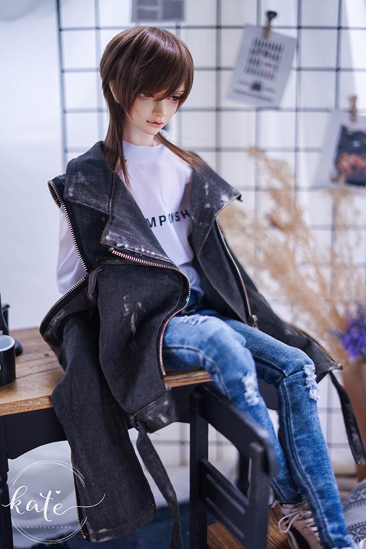 - kris-bjd washed old denim jacket baby jacket doll denim shabby clothes uncle 3 points 4 points