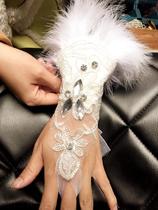 Stage Exaggerated Ball Wrist Jewelry Feather White Gloves Show Children Adult Feather Flash Diamond Show Female