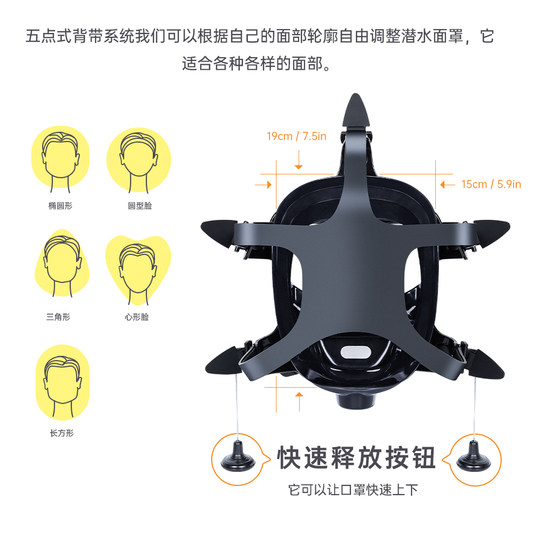 DIDEEP Silikon-Vollgesichts-Tauchhelm, Vollgesichtsmaske, angeschlossener Unterwasser-Nasen-Rebreather, 1 l Tauchflasche