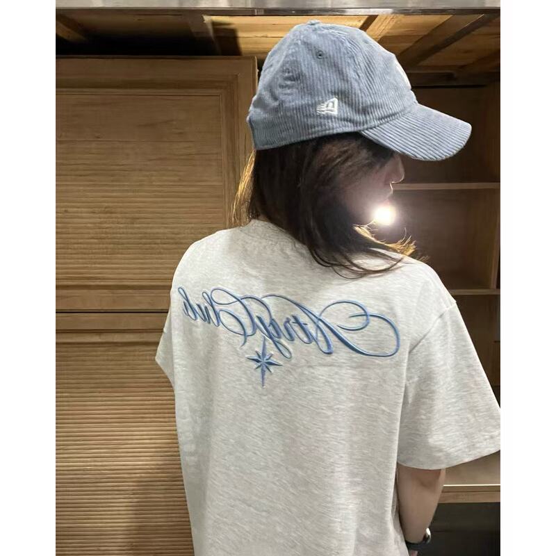 Polaris Embroidered Short-Sleeve T-Shirt for Women, Summer National Trend Brand, American Retro High Street Half-Sleeve Design Couple's Top Polaris Embroidered Short-Sleeve T-Shirt for Women, Summer National Trend Brand, American Retro High Street Half-Sleeve Design Couple's Top