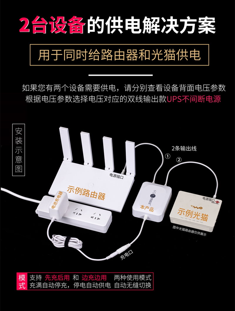 不间断供电电源（ups） 易普宝蓄电池路由器充电宝光猫移动电源备用宿舍ups不间断电源12v