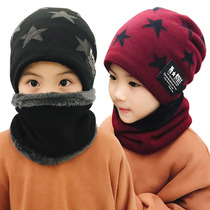 Korean winter childrens wool hat collar two-piece set plus velvet thickened warm scarf cap Boy baby parent-child