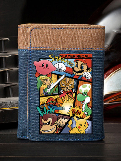 超级马里奥钱包男帆布竖款时尚潮流学生少年游戏卡通动漫周边卡包