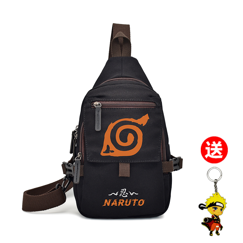 Naruto Chest Bag for Men, Student Canvas Trendy Bag for Naruto and Sasuke, Small Shoulder Crossbody Bag for Phone, Includes Pendant