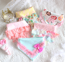 Beautiful lace triangle scarf for baby girl pure cotton saliva towel baby waterproof bib princess style snap-button bib