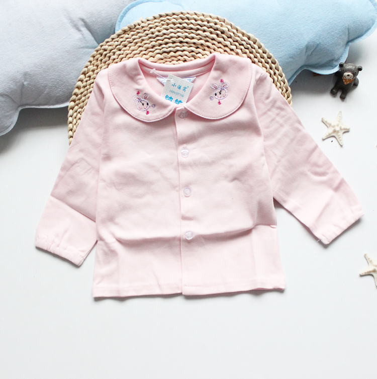 Mùa xuân và mùa thu Baby Cotton đáy áo Cotton Baby dài tay áo búp bê Cô gái hoạt hình thêu áo ve áo áo thun bé gái thu đông