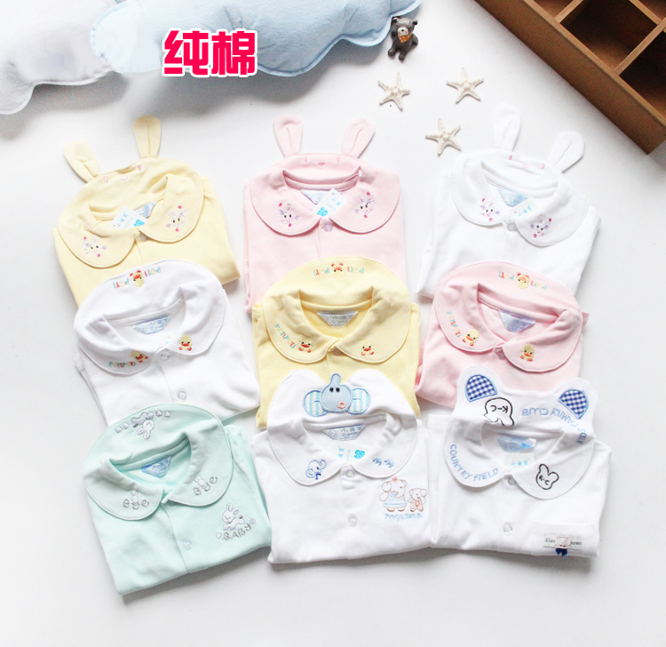 Mùa xuân và mùa thu Baby Cotton đáy áo Cotton Baby dài tay áo búp bê Cô gái hoạt hình thêu áo ve áo áo thun bé gái thu đông
