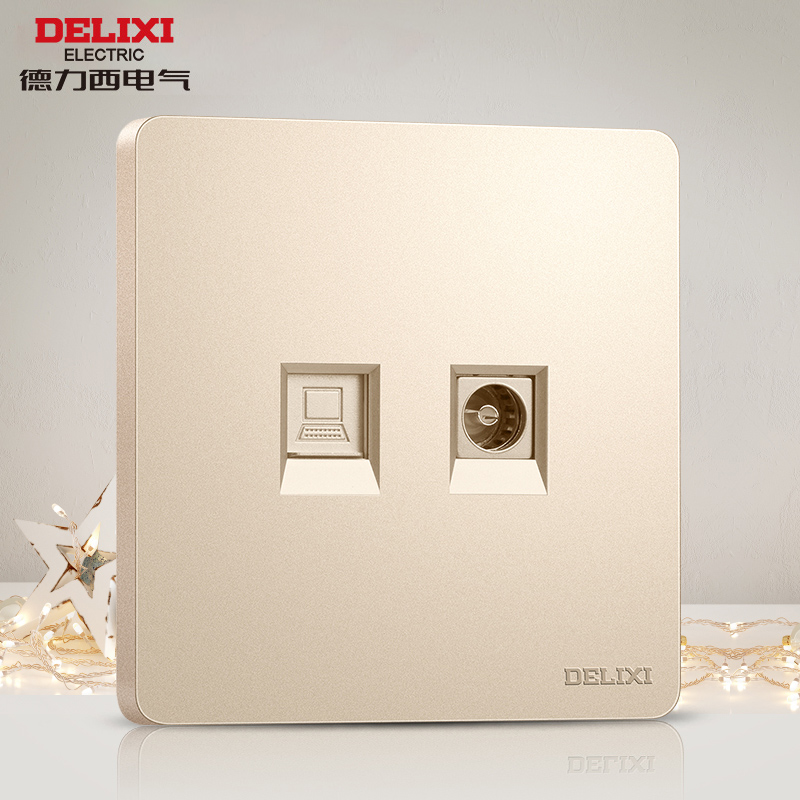 Delixi turned on the light off the socket Champagne Gold cable TV computer network cable socket Type 86 home power wall