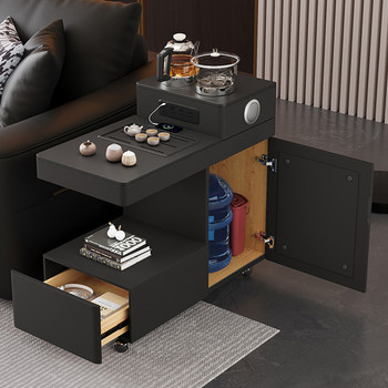 Italian-Style Light Luxury Movable Tea Cart with Integrated Kettle, Tea Cabinet for Home Use, High-End Solid Wood Sofa Side Table, Coffee Table