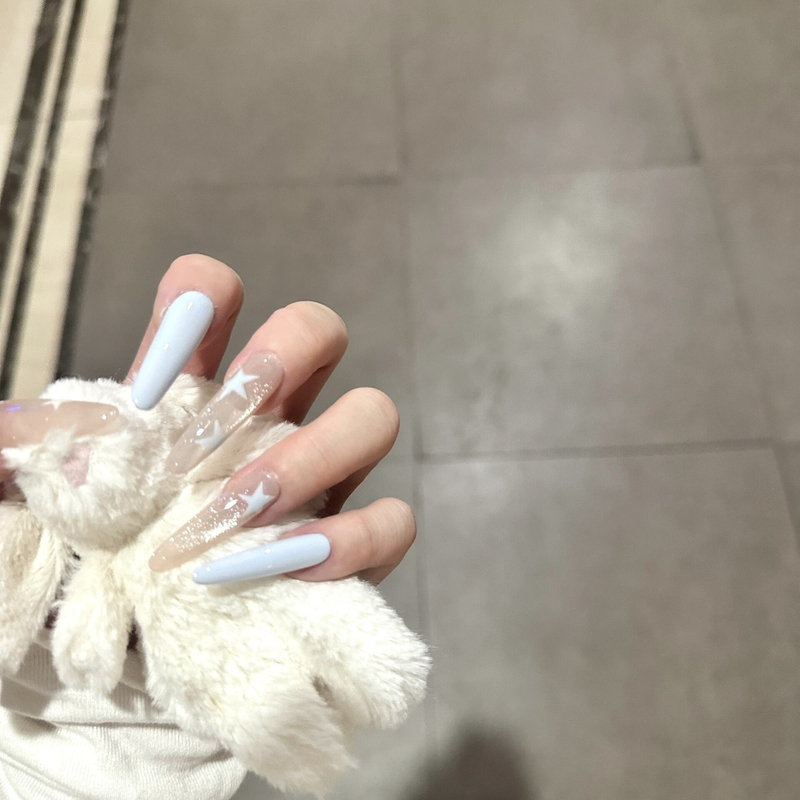 【Blue Pink Baby】2026 New Handmade Wearable Nails Cat Eye Star Long Style Manicure Whitening Pure Desire Style