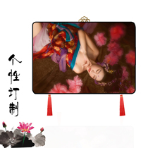 Ancient style solid wood photo frame Chinese style enlarged hanging wall image frame hanging shaft custom 30 20 24 36 48 inch production