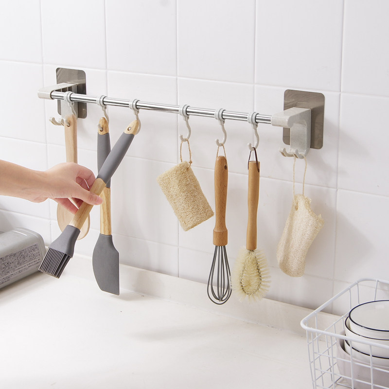 Bathroom Towel Hook Shelve Free to punch Kitchen Rag Hook dressing room Hanging Towel Rod Powerful Adhesive