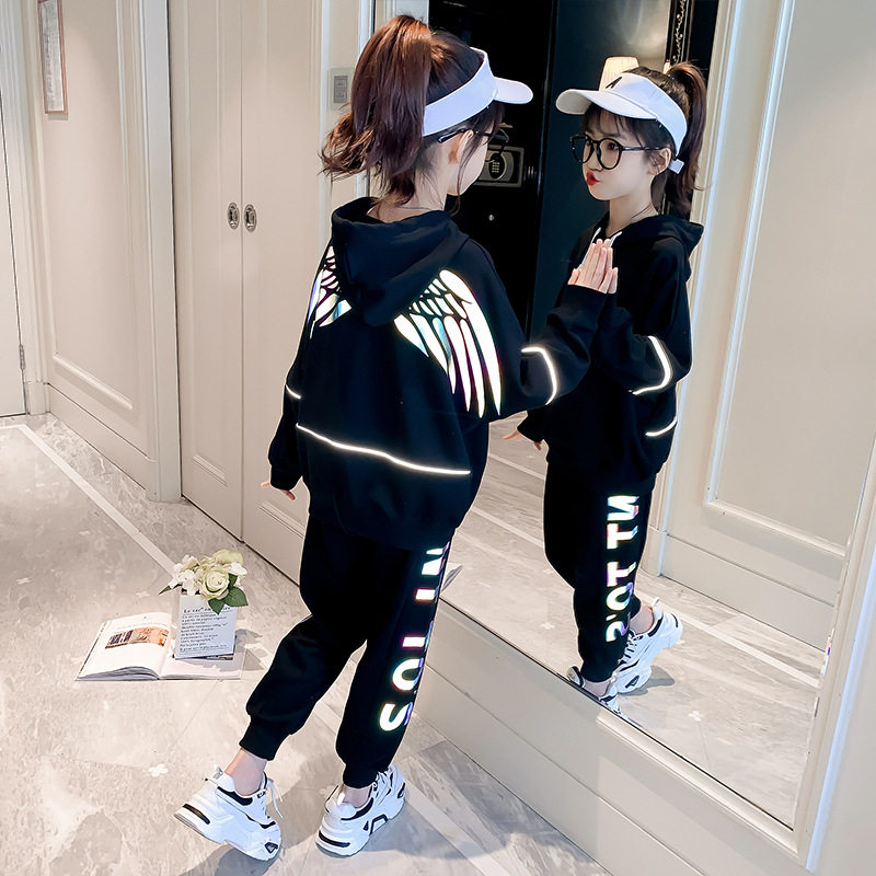 2021 new trendy children suit male and female children's autumn clothes CUHK child luminous wings two pieces