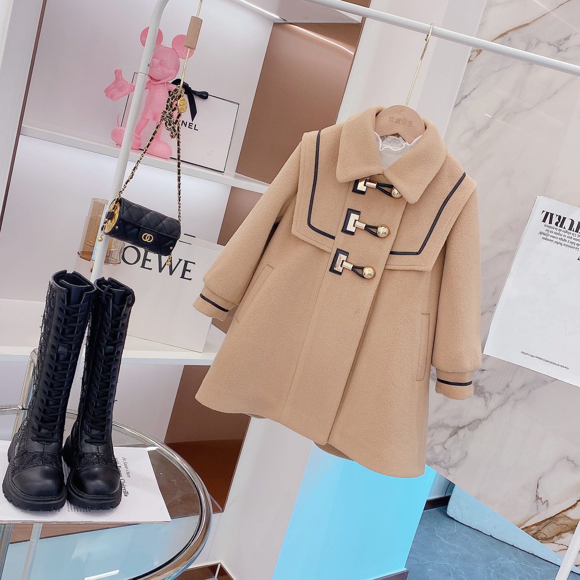 Girl's winter coat 2021 autumn Winter Korean version of the new CUHK Children's College Wind clip cotton thickened with long version of large coat