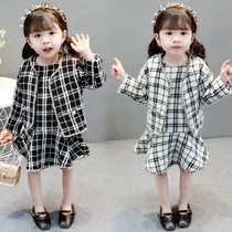 Girls suit autumn and winter new foreign style Korean version of small fragrant woolen cloth plaid coat vest skirt two-piece socialite tide