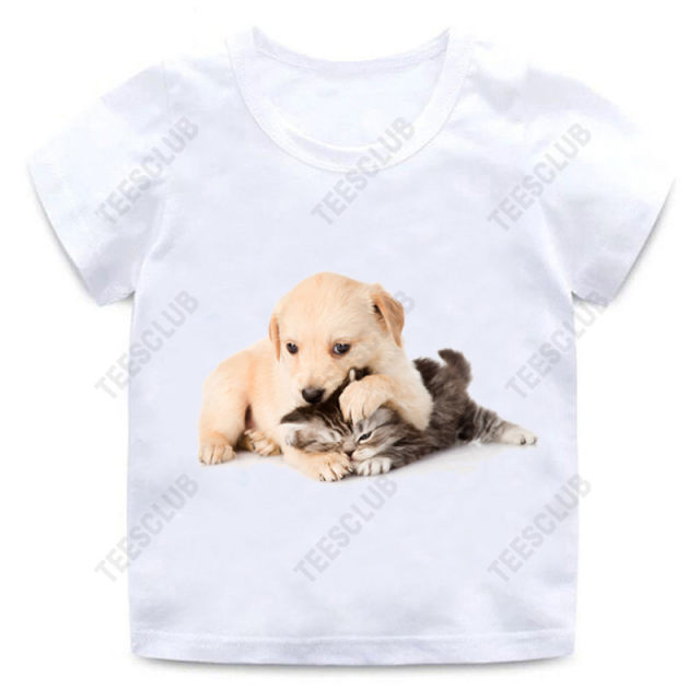 3DCuteCatsKidsTSirt European and American cross-border best selling 3D cat printing children's white T-shirt