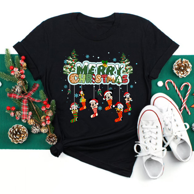 Merry Christmas Tshirt Christmas Party Christmas Stocking Short-Sleeved T-Shirt Family Matching Outfit Party T-Shirt