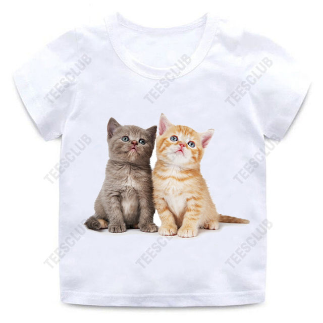 3DCuteCatsKidsTSirt European and American cross-border best selling 3D cat printing children's white T-shirt