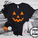 Тыквенное лицо водяной футболка Хэллоуин Оранжевая короткая коротка -тыквенная улыбка