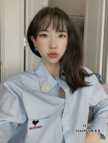 5566 Yesha Europe Station 2021 Autumn New Blouse European Joker Love Embroidery Shirt Long Sleeve Top
