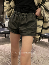 5566 Yesha Europe station slim leather pants womens 2021 summer new European products high waist wide leg shorts trend pants