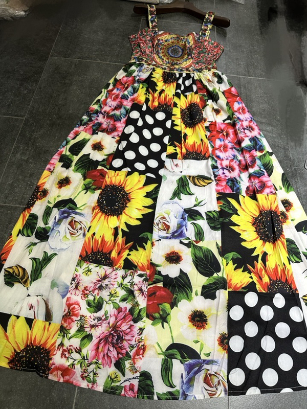 Vest Suspender Floral Print Sunflower Long Dress Vest Suspender Floral Print Sunflower Long Dress