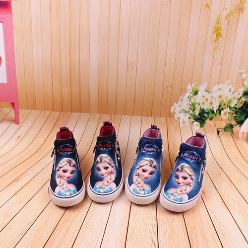 Демисезонные джинсовые мультяшные туфли из жемчуга для принцессы, тренд сезона, 3D, «Холодное сердце», прямые продажи с завода