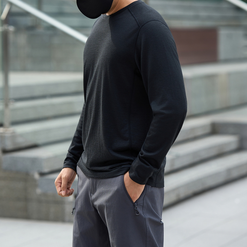 Cat Tiger Beast Merino Wool Long Sleeve T-Shirt Men's Outdoor Hiking Sports Quick-Drying Clothing Autumn and Winter Warm Top