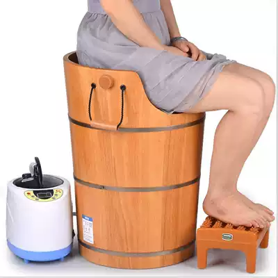 Oak foot bucket household wash basin sitting steamed bubble fumigation wooden barrel health acupoint massage bead foot with lid Wooden Bucket