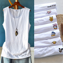 Letter embroidery long bamboo cotton vest female summer wear loose sleeveless T-shirt suspenders with base shirt