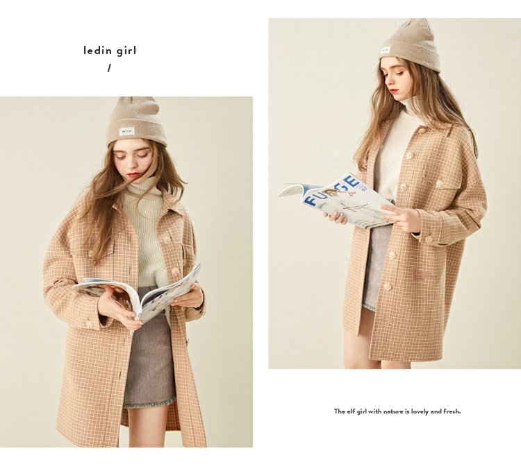 乐 2018Winter áo khoác kẻ sọc hai mặt của phụ nữ mới trong chiếc áo khoác len dài CWAA84G15 - Áo len lót đôi mẫu áo khoác lông nữ đẹp
