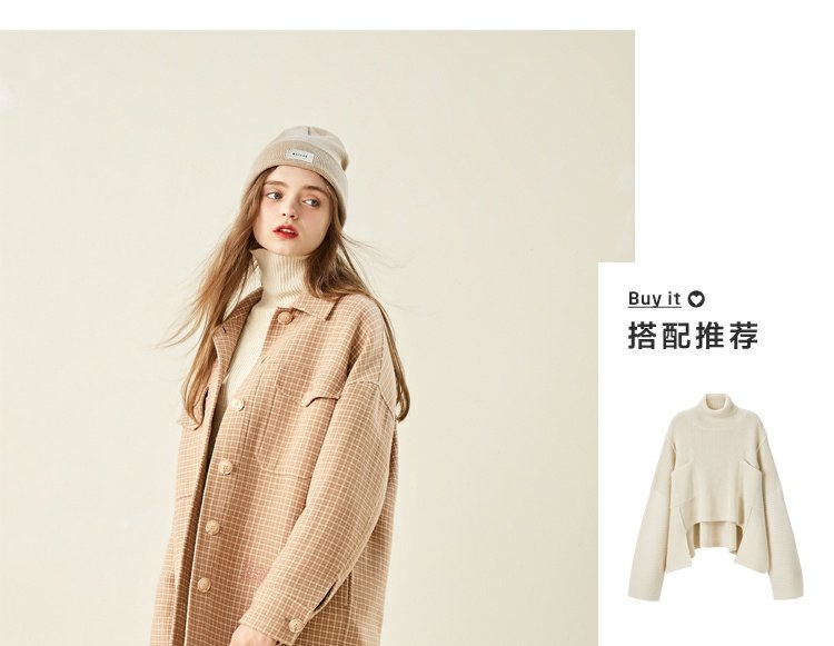 乐 2018Winter áo khoác kẻ sọc hai mặt của phụ nữ mới trong chiếc áo khoác len dài CWAA84G15 - Áo len lót đôi mẫu áo khoác lông nữ đẹp