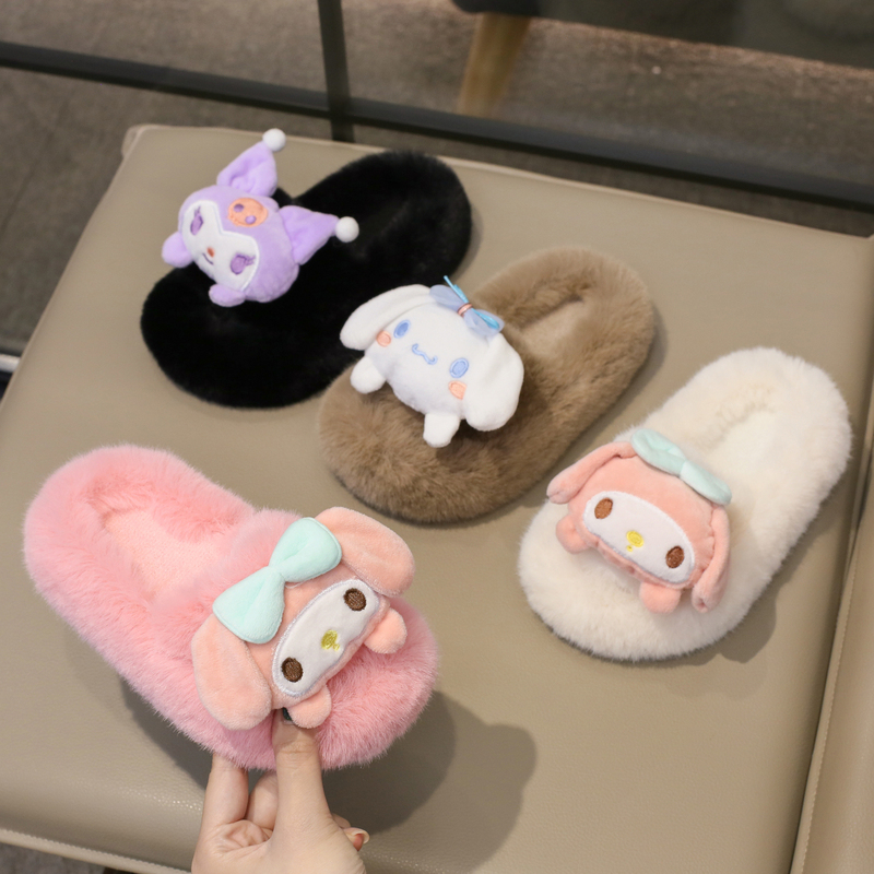 Girls' Cotton Slippers 2026 Autumn and Winter New Style Little Girls' Furry Cotton Slippers Korean Style Home Slip-On Warm Slippers