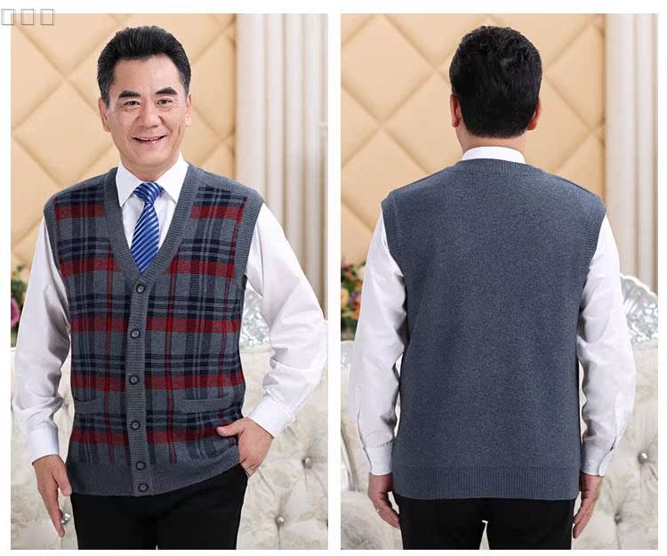 Áo len len trung niên nam V-cổ cardigan trung niên cộng với size cashmere áo len dệt kim