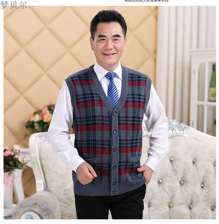 Áo len len trung niên nam V-cổ cardigan trung niên cộng với size cashmere áo len dệt kim