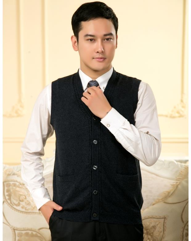 Áo vest nam trung niên và già mở áo len mỏng áo len cũ áo khoác len mỏng