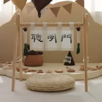 【Аренда】 Умная дверная занавеса + деревянная стойка + тканая зеленая лук без прокладки