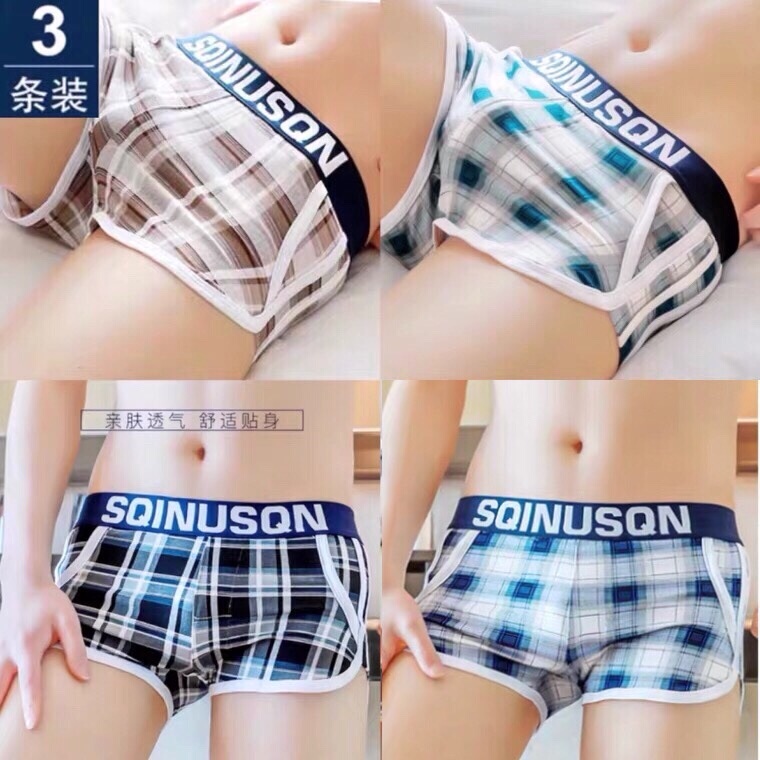 Loose Trendy Personalized Men's Underwear, Pure Cotton Boxer Briefs, Plaid Youth Comfortable Boxer Shorts, Men's Underpants