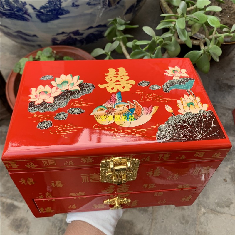 Shanxi Pingyao Push Light Lacquered Ware First Accessories Box Mandarin Duck Play Water Jewelry Box Girlfriends Wedding Gifts