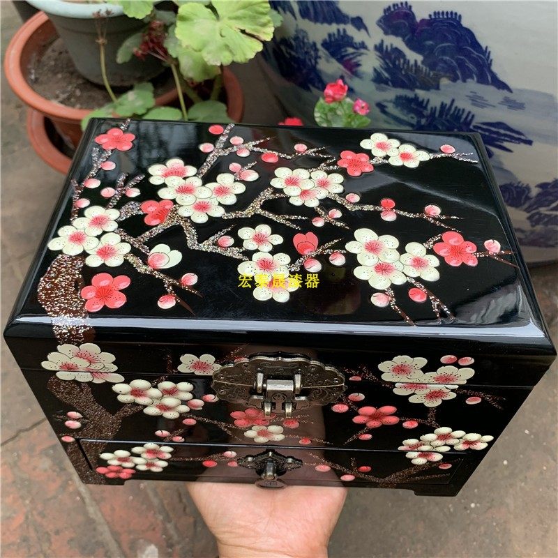 Pingyao Lacquer Ware Jewelry Box Large Capacity Storage Storage Box New Chinese Classical Wooden Princess Jewelry Box