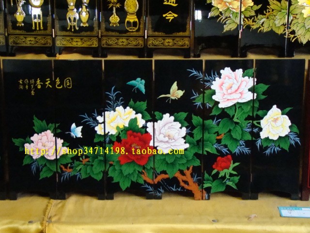 Pingyao sơn mài màn hình trang trí bảng cửa sổ màn hình phong phú hoa mẫu đơn Trung Quốc cổ điển quà tặng tân gia kinh doanh họp quà tặng vách ngăn cầu thang gỗ