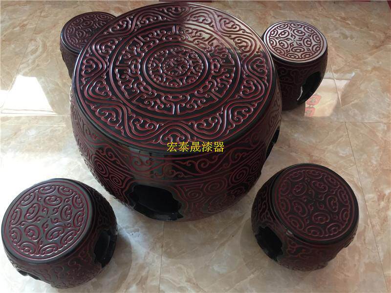 товар из китая 平遥漆器茶桌绣墩 剔犀工艺品 云纹雕刻万事如意乔迁新居礼品 OTHER