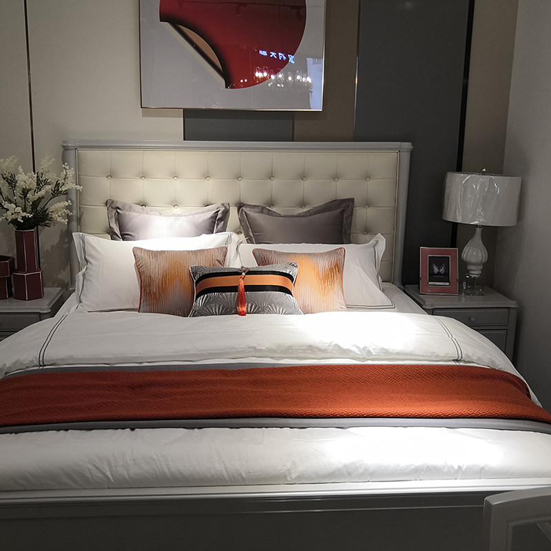 Orange Multi-Piece Set Presentation Matching Bed Accessories Home Showroom Furniture Sale Yard Decoration Matching Light Lavish Bed 