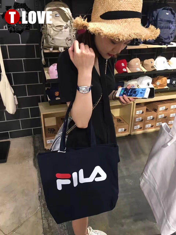 Tình yêu đích thực thể thao Hàn Quốc truy cập Fila Fila màu xanh trắng đen tri-màu vải vai túi nữ ba lô tote túi túi xách pedro